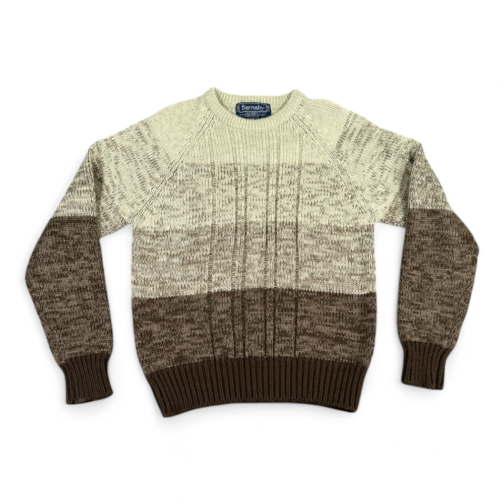 Vintage Barnaby Sweater Adult SMALL Brown Cream Speckled Cable Knit Ribbed 80s